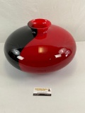 Wide-Waisted Red and Black Polish Glass Vase