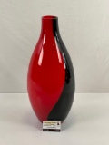 Beautiful Black and Red Swirl Polish Glass Vase
