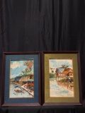 Pair of tropical Asian hand painted oils on board in custom frame signed D Mongolia 70'
