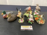 Lenox, Capodimonte, and Andrea by Sadek Porcelain Bird Figures, 2 Wooden Ducks