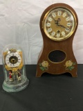 2 vintage 1950's-70's clocks - GDR floral front walnut mantle clock & Schmidt anniversary clock