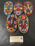 5 Handmade Huichol Mexican Masks Beads/Carved Wood