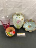 Collectible decor incl. 1949 Yellowstone Pottery, Nippon vase, Victorian Berry bowl +