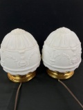 Stunning pair of vintage lights w/ antique style chandelier motif white glass shades