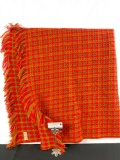 Vintage Orange Label Pendleton red & green plaid throw blanket w/ fringe detail in good cond