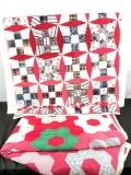 Set of 2 vintage handmade patchwork quilt blankets in fair cond - lots of patterns!