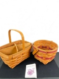 Pair of handwoven Longaberger handled baskets incl. 94 Xmas collection Jingle Bell basket