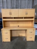 4-pc. wooden office desk w/two under filing cabinets
