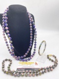 Set of 3 Cloisonne bead necklaces - Pair in blue & black necklace & bracelet pair, floral motifs