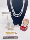 Vintage Laguna fine crystal rhinestone necklace & 3 Laguna earrings + 2 additional earring pairs