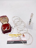 Sterling silver bracelet jewelry lot incl. - 8 pc stacking bangle set, tennis bracelet & butterfly