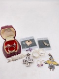 Sterling silver jewelry lot incl. - cross pendants, Native American fish pin & more see pics