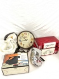 Vintage Sunbeam mixmaster, Hot Dog machine, retro clock, vintage Juice King & Projecta Scope
