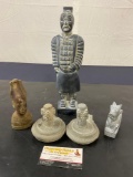 Chinese resin statue + 4 assorted Stone Carved Pieces