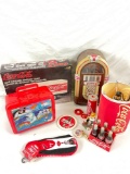 Selection of Coca Cola collectibles incl .96' lunchbox, jukebox (not Coca Cola themed) + more