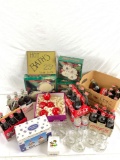 Large collection of Christmas and Coca Cola items - bottles, ornaments, plate set and more