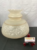 Lovely vintage fluted edge lamp or chandelier shade w/ gold band & white rose painted design