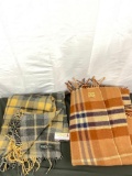 2x vintage wool blankets - Horner brown & blue plaid 100% wool & Peruvian Alpaca wool blanket