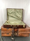 Pair of vintage leather & crocodile/alligator skin luggage incl. Samsonite streamlite carry-on