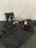 Snowboarding equip - The North Face XL men's snow overalls, DTS tracker rescue tech etc