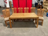 Vintage oak dining table w/six matching chairs and leaf