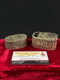 Pair of rare antique brass Chinese inkwells - one inscribed 