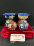 Selection of vintage Chinese enamel & metal cloisonne bowls & lidded apple trinket 