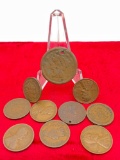 Antique Indian head pennies 1902, '03, '04, 2x '07 (one holed) & 1851 holed large cent
