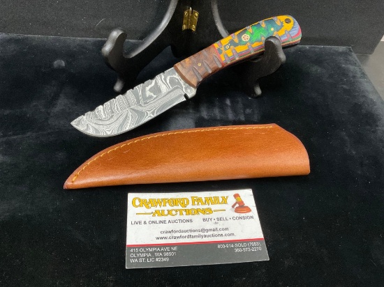 Handmade Damascus steel knife with Multicolored Handle