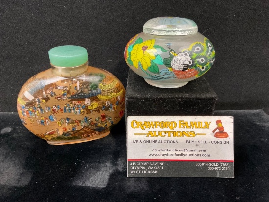 Large Chinese Reverse Painted Snuff Bottle & Fragrance Bottle