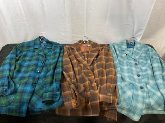 Vintage Pendleton Jackets, 3 pieces, Teal, Brown, and Light Blue, 1 Large, 2x Medium