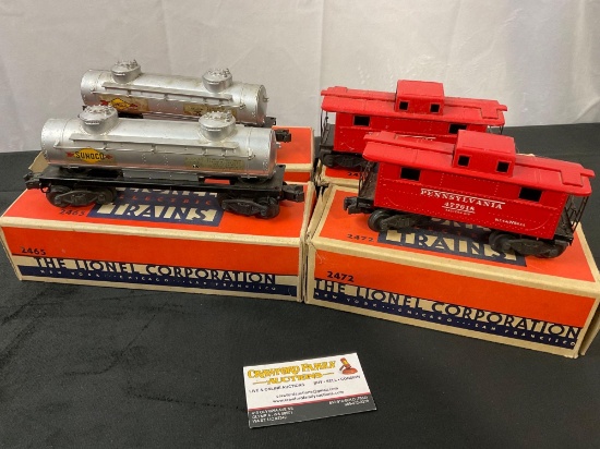 4 Lionel Electric Trains, Models #2465 Sonoco Tanker & #2472 Caboose in original packaging