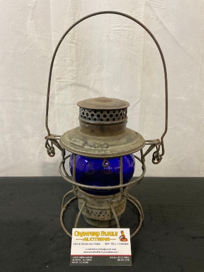 Antique Metal Adlake NPRY 1910's Railroad kerosene lantern w/ Adlake 300 burner w/ Blue globe
