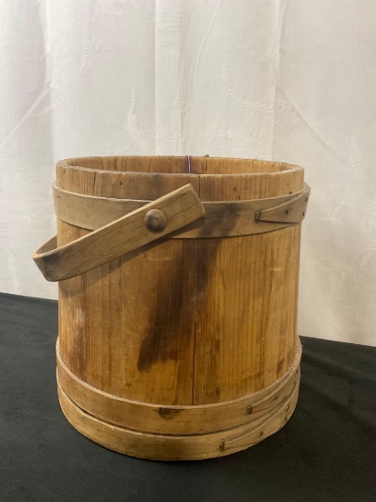 Antique Asian Rice Bucket, Bamboo & Wood