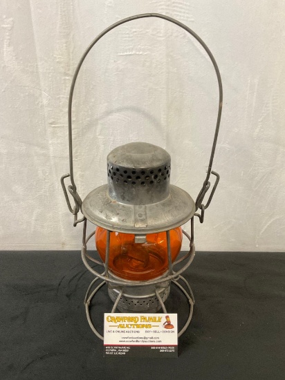 Antique Metal UP.RR 1910's Railroad kerosene lantern w/ Adlake 300 burner & orange globe