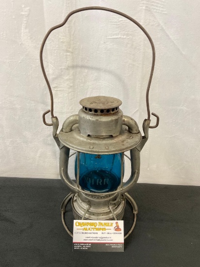 Antique Metal Deitz Vestar NYNH&H 1910's Railroad kerosene lantern w/ DV burner & blue globe
