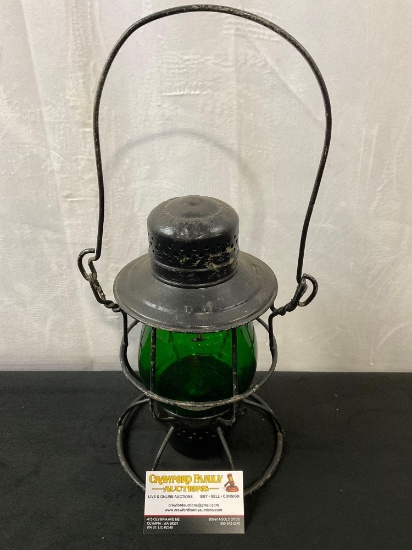 Antique Metal Star Head Light 1910's Railroad kerosene lantern w/ Dietz Vulcan green globe
