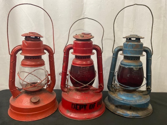 Antique Trio of Dietz Railroad Train Lanterns, Little Giant, No. 00 Special, & No. 100