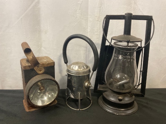 Antique trio of asst. Railroad Train Lanterns, Conger, Burgess, Dietz No.0 Tubular w/ Spotlight