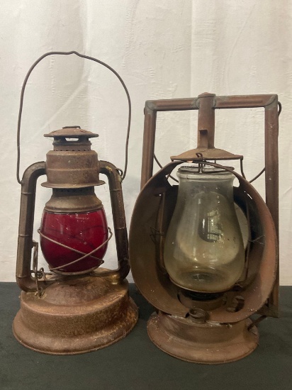 Antique Pair of Railroad Train Lanterns, Dietz Acme Inspector Lamp & Little Giant
