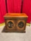 Vintage 70's Asian themed console w/ stunning imagery and gilded trim