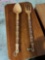 Duo of large wooden tiki spoon & fork wall hangings w/ brass chain - Good condition