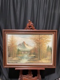 1970's forest mountain river scenery original oil on canvas signed 