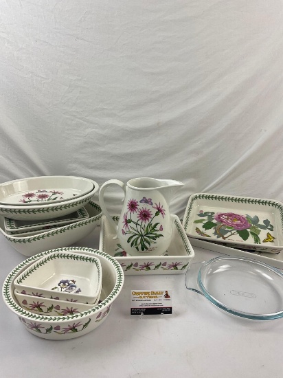 12 PCs Assorted Portmeirion Cookware Pottery. Serving Ware, Platters, Pitcher. Botanical. See pics.