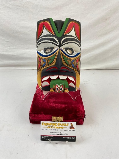 Carved Painted Totem Pole Wooden Mask with Abalone Inlay. Eric William. See pics.