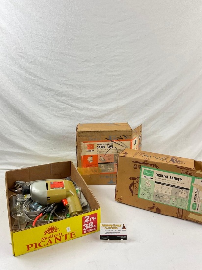 Vintage Power Tools & Accessories. 3/8" 2 Speed Drill, Orbital Sander & Sabre Saw. See pics.