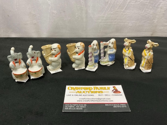 Mid Century Wade Porcelain Pieces, Two Pairs of Trunky, Jem, Harpy, & Clara Figures, Drum Box Band