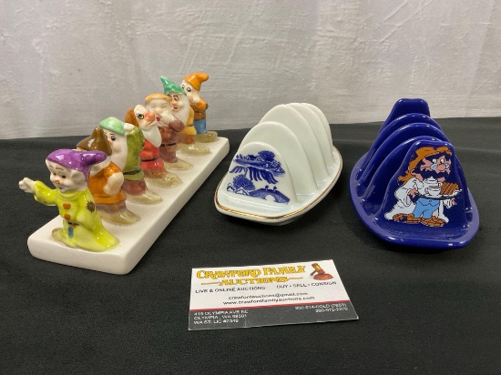 2 Wade Porcelain Toast Holders & Disney Snow White & Seven Dwarfs Toast Holder by Clover