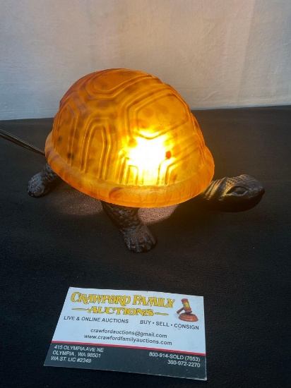 Cute Turtle Shaped Figural Orange Glass Lamp