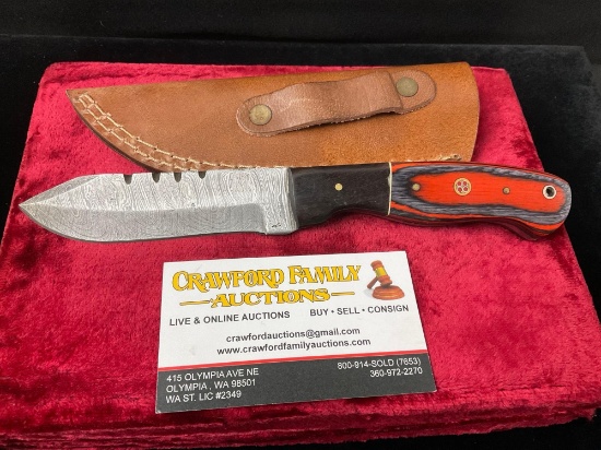Handmade Damascus steel knife with Two Tone Wooden Handle, Dark and orange Stained Wood